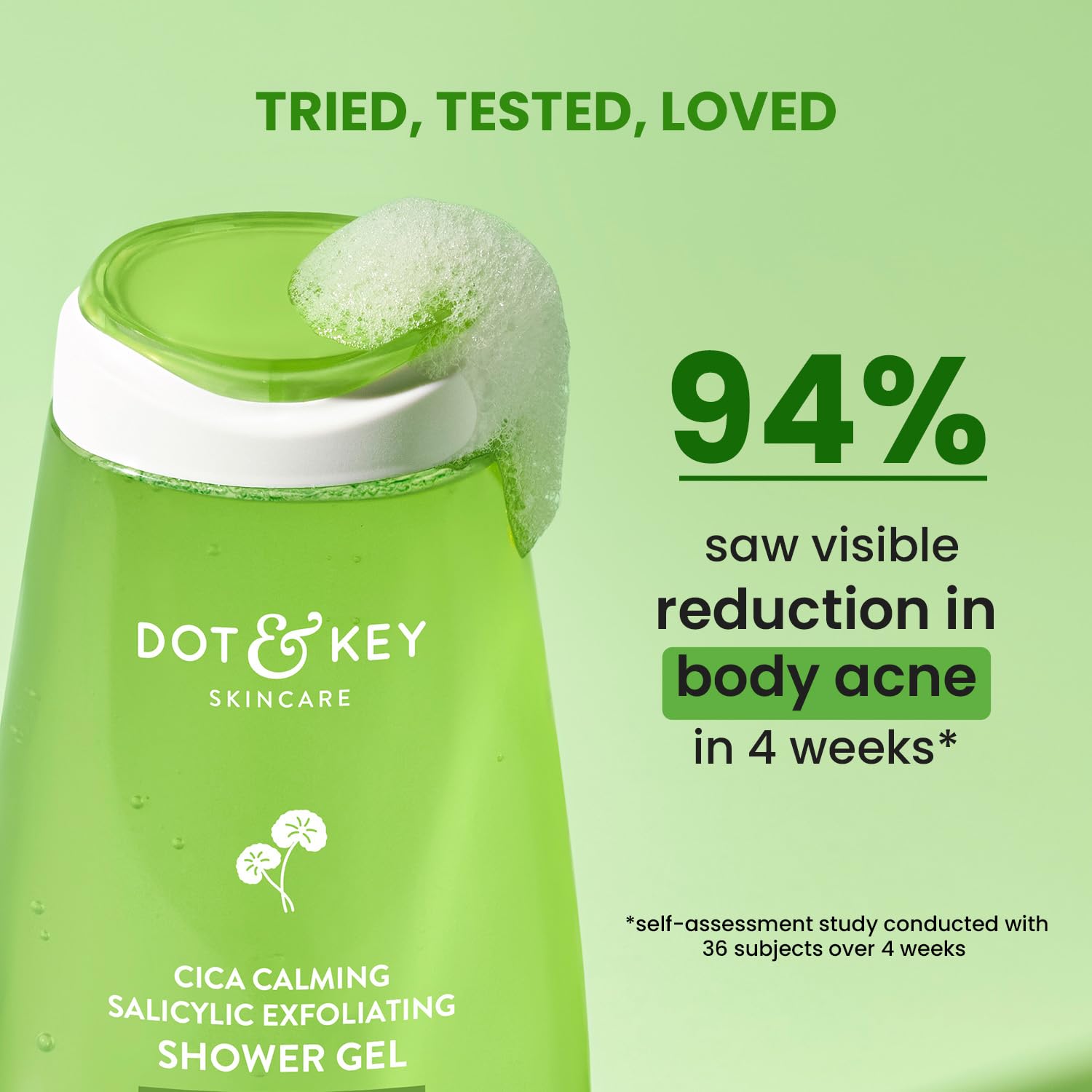 Dot & Key Cica & 1% Salicylic Daily Exfoliating Shower Gel | Niacinamide Infused | Body Wash for Oil & Acne Control | Reduces Body Acne & Smoothes Irritation | Clean, Acne Free Skin | 250ml
