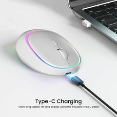 Portronics Toad IV Bluetooth Mouse with 2.4 GHz Wireless (Dual Connectivity), Rechargeable, Connect up to 3 Devices, RGB Lights, Adjustable Optical DPI, for Laptop, PC, Tablet, Smartphone (White)