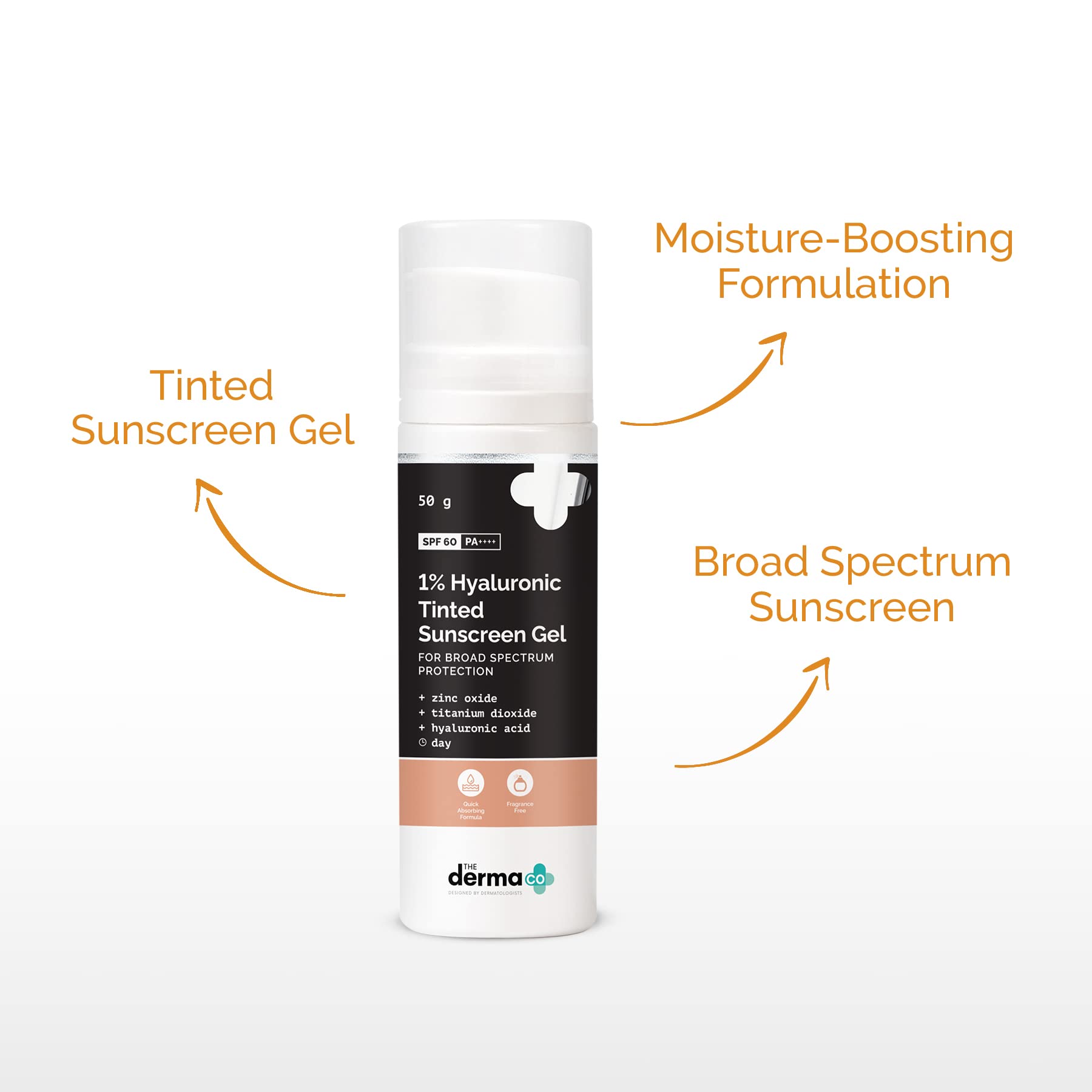 The Derma Co 1% Hyaluronic Tinted Sunscreen Gel with SPF 60 PA++++ | No White Cast | Lightweight | Broad Spectrum Protection | 50 g