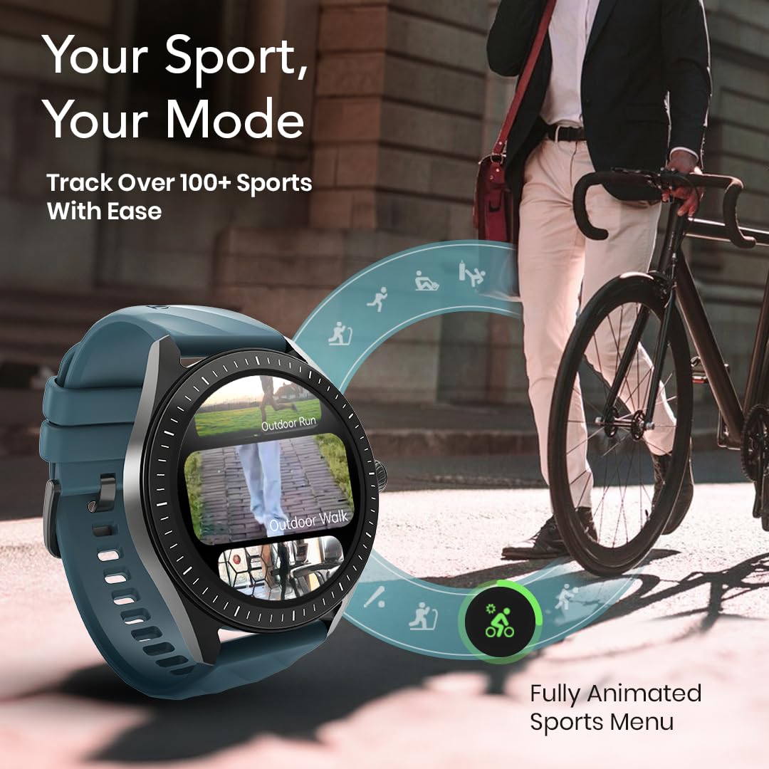 Titan Crest 2.0 Smart Watch for Man & Women, 1.43" AMOLED Display, Silicone Strap, BT Calling, Tailored Activity Tracker, 100+ Sports Modes, Fast Charging, Smart Watches for Women Latest & Men (Teal)