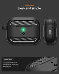 Spigen AirPods Pro 3 Cover Case, Carabiner Included, [Shock Proof] [Light & Compact], Rugged Armor - Matte Black