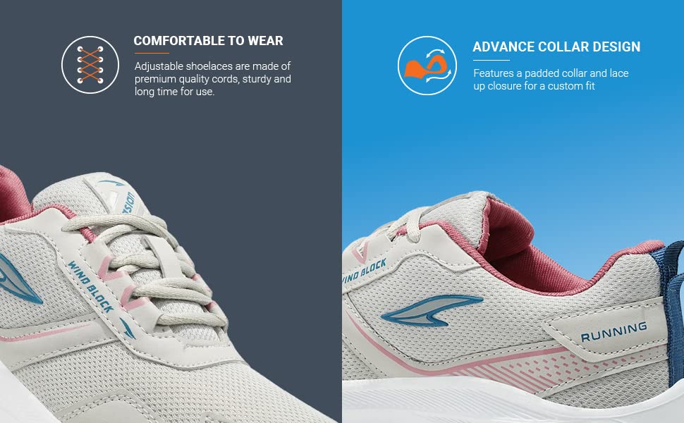 ASIAN Women's Cute Sports Running Shoes,Walking, Gym Casual Sneaker Lace-Up Shoes For Girl's Light Grey Pink - Shoes from ASIAN - Shop in Sri Lanka at Arcade.lk