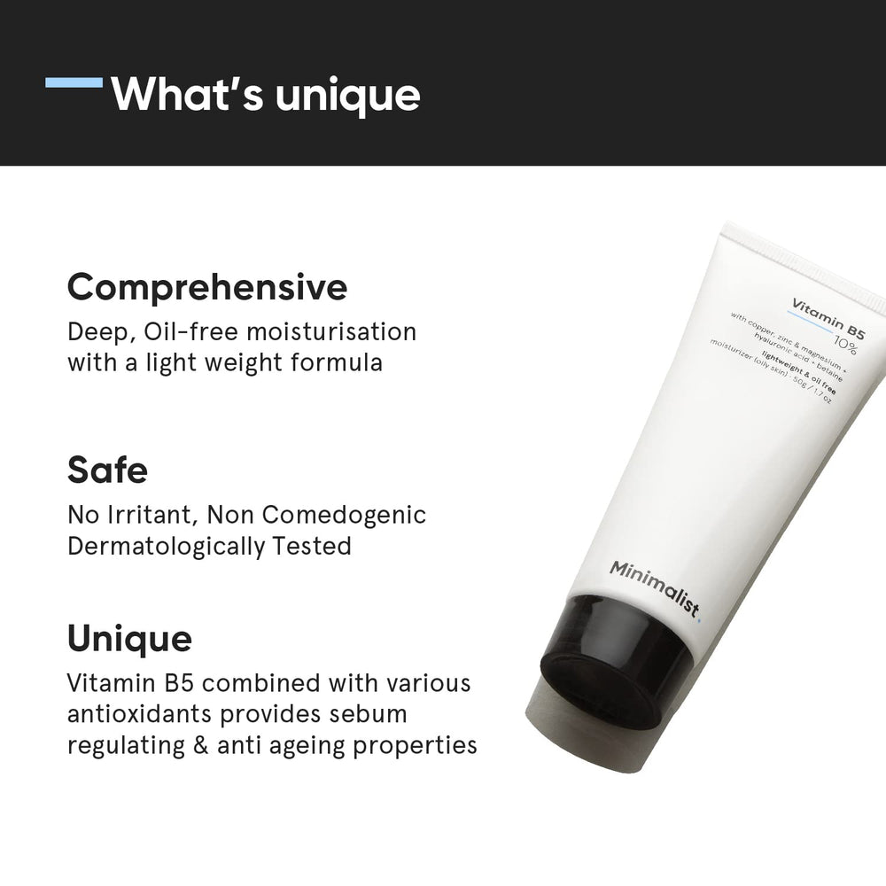 Minimalist Vitamin B5 10% Oil-Free Moisturizer for Face, Lightweight Gel Moisturizer for Oily & Combination Skin, Barrier Repair Face Cream with Glycerine 100gm | Glammy.lk