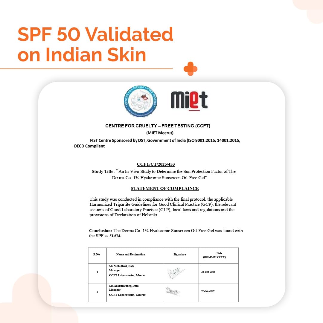 The Derma Co 1% Hyaluronic Sunscreen Oil-Free Matte Gel SPF 50 PA++++ | For Oily, Acne-Prone Skin | Lightweight Texture | No White Cast | Broad Spectrum Protection & Blue Light Protection