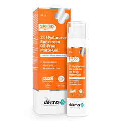 The Derma Co 1% Hyaluronic Sunscreen Oil-Free Matte Gel SPF 50 PA++++ | For Oily, Acne-Prone Skin | Lightweight Texture | No White Cast | Broad Spectrum Protection & Blue Light Protection