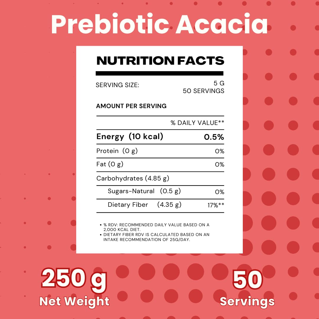 Gutbasket Acacia Powder Prebiotic (250g) - Prebiotic Fiber Supplement for Digestive Health & Gut Wellness - Vegan, Gluten-Free, Non-GMO - Nourishes Gut Microbiome, Easy on Your Gut