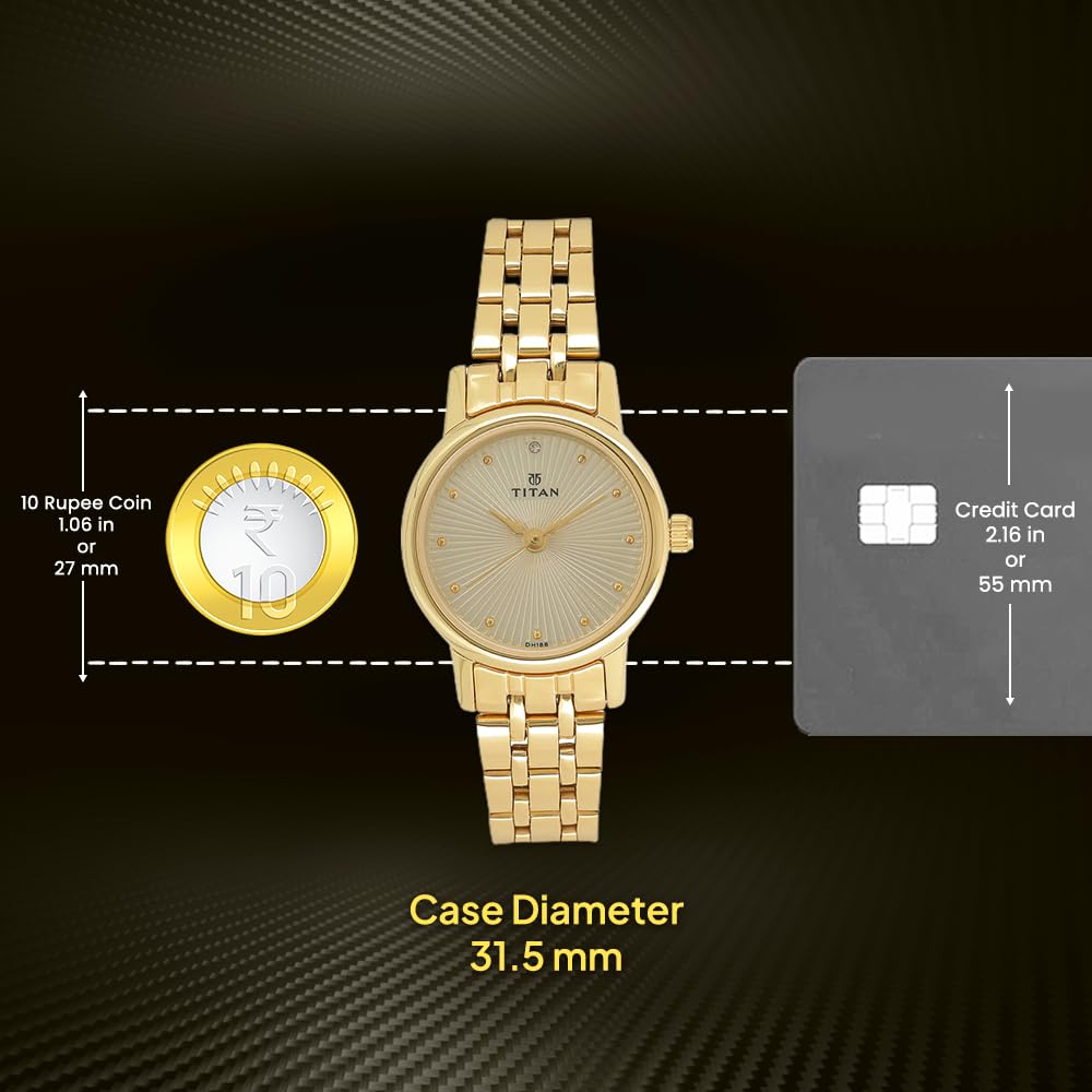 Titan Karishma Quartz Analog Champagne Round Dial Golden Stainless Steel Strap Watch for Women - NT2593YM01