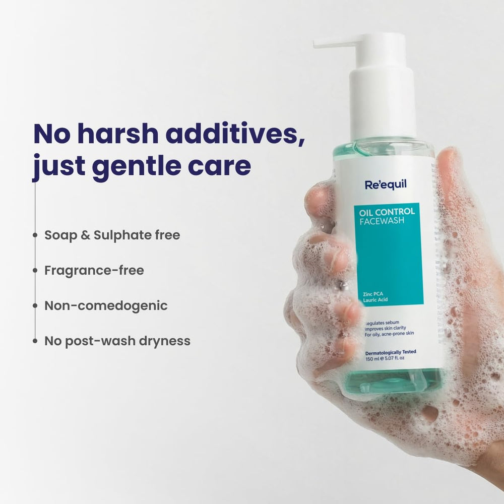 RE' EQUIL Oil Control Face Wash | Soap & Sulphate Free Face Wash with Zinc PCA | Controls Excessive Oil Production | For Oily Acne Prone Skin | 150 ml | Glammy.lk