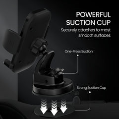 Portronics Clamp M4 Car Phone Holder Stand with 360 Degree Rotation, Strong Grip, Suction Cup Mount, Single Hand Use, Shockproof Build, Mobile Stand for Car (Black)