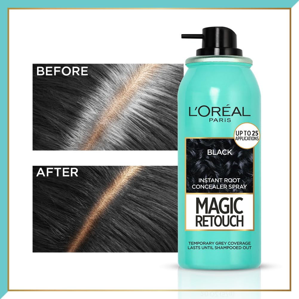 L'Oréal Paris Instant Root Concealer Spray, Ideal for Touching Up Grey Root Regrowth, Magic Retouch, 1 Black, 75ml