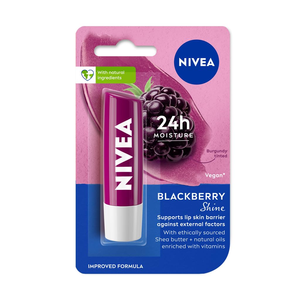 NIVEA Lip Balm, Fruity Berry Shine, 4.8gm, Purple