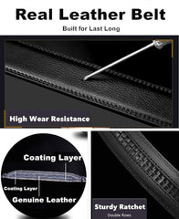 Contacts Genuine Leather Belt for Men with Easier Adjustable Autolock Buckle - Micro Adjustable Belt Fit Everywhere |Formal & Casual | Elegant Gift Box - (60-Black-Waist Size Fit From 28" to 42")