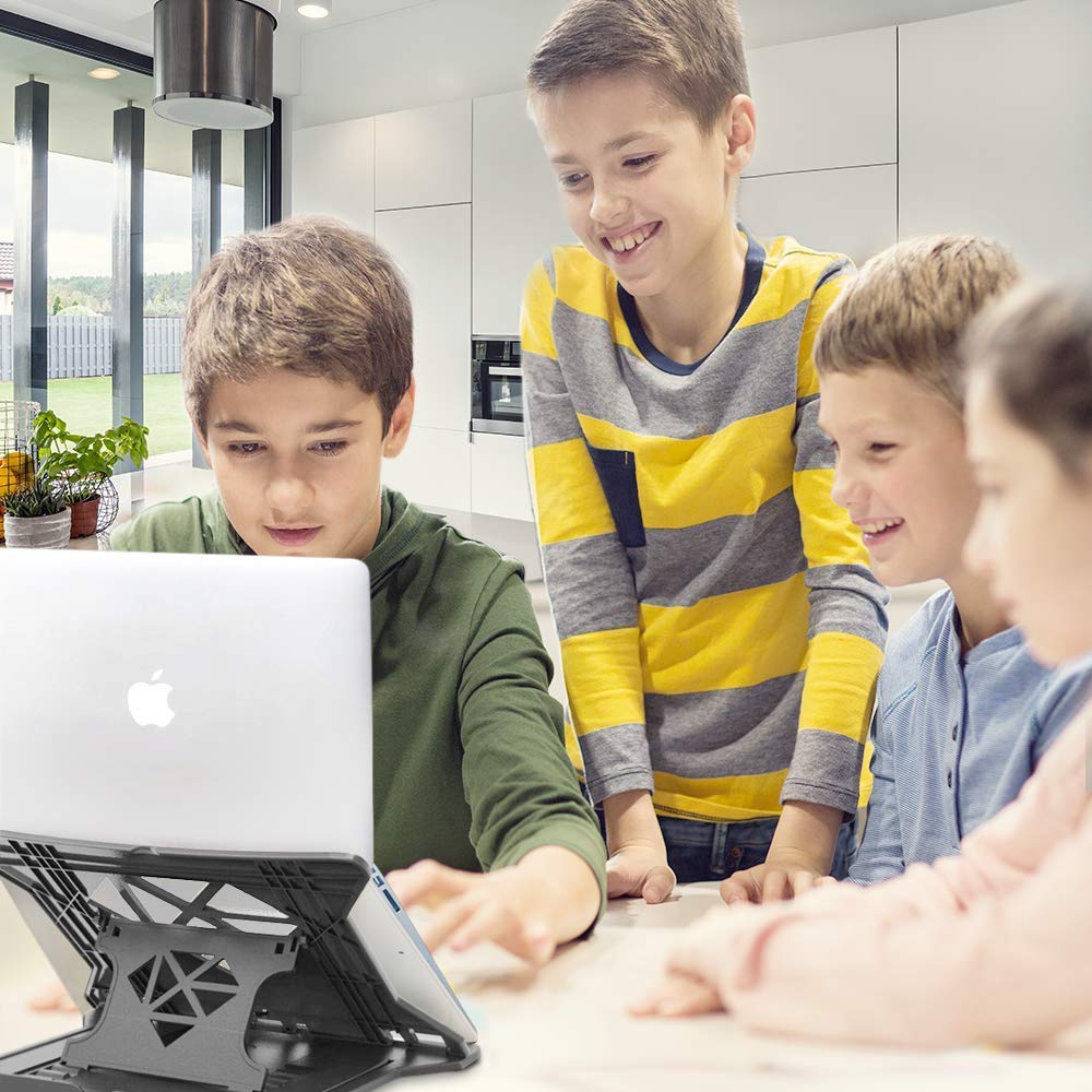 STRIFF Adjustable Laptop Stand Patented Riser Ventilated Portable Foldable Compatible with MacBook Notebook Tablet Tray Desk Table Book with Free Phone Stand(White)