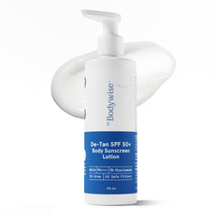 Be Bodywise De-tan Body Sunscreen Lotion with SPF 50+ PA++++ | Broad Spectrum UVA & UVB Protection, No White Cast, Hydrates Skin | Niacinamide, Papaya & Guava Extract |Light-weight & Non-greasy, 175ml