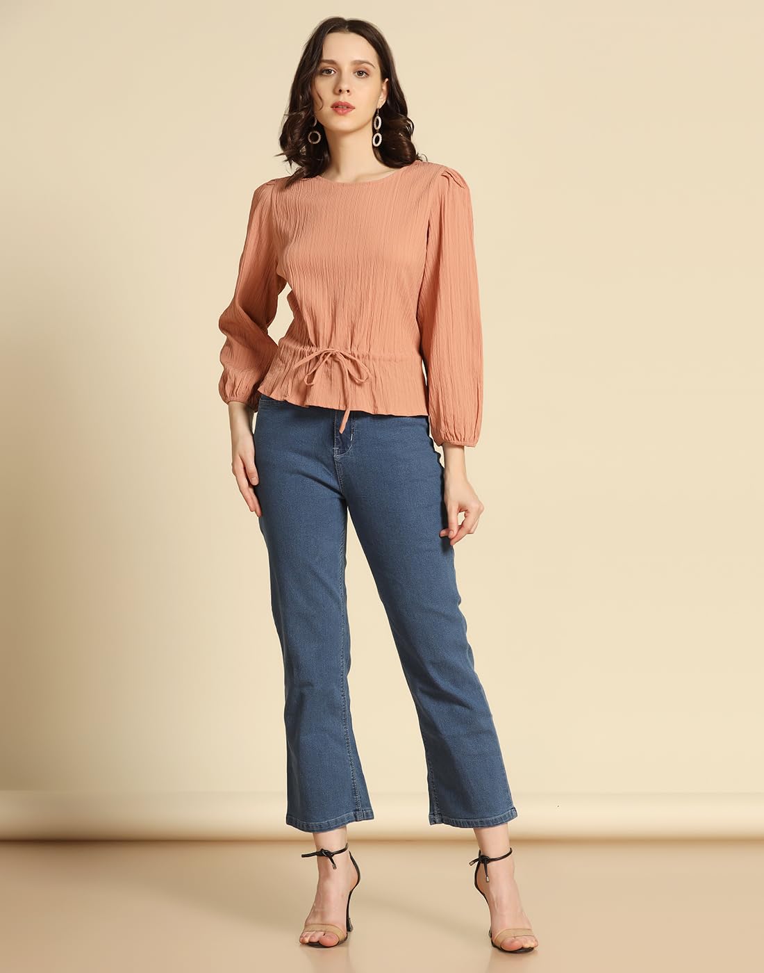 TAGAS Women's Solid Regular Fit Shirt (WT-701-PEACH) | Women's Satin Bubble Long Sleeve Top - Apparel from TAGAS - Shop in Sri Lanka at Arcade.lk