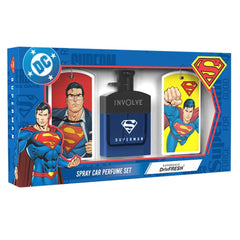 Involve Your Senses Superman Car Perfume Spray with 3 Hanging Cards | DC OFFICIAL MERCHANDISE from Warner Bros | Freshen Up Your Car with Strong Aquatic Notes - WBSPR03-50ml | Car Air Freshener