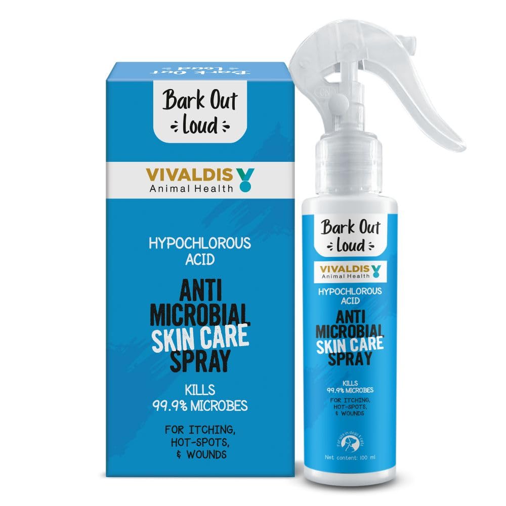 Bark Out Loud Antimicrobial Skin Spray for Pets | for Itching & Wounds | Sodium Hypochloride, Neem & Turmeric Extract | Safe Skin Care Spray for Dogs & Cats, Puppies & Kittens - (100 ml)
