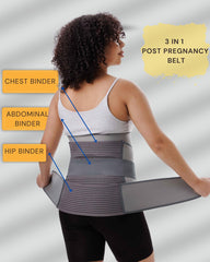 PLETHEON 3 In 1 Postpartum Belly Band Post Pregnancy Abdominal Belt For Women After Birth Belly/Waist/Pelvis Wrap Postnatal Shapewear, (Fit from 30 Inch to 46 Inches of waist) (Gray)