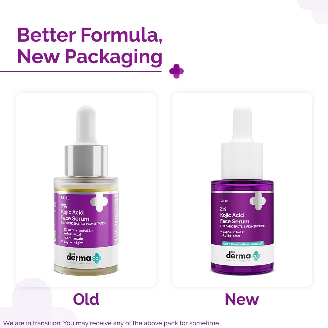 The Derma Co. 2% Kojic Acid Face Serum with Alpha Arbutin, Powered by Deep Penetration Formula™ | Fights Pigmentation | Fades Dark Spots | Brightens & Evens Skin Tone | 30 ml