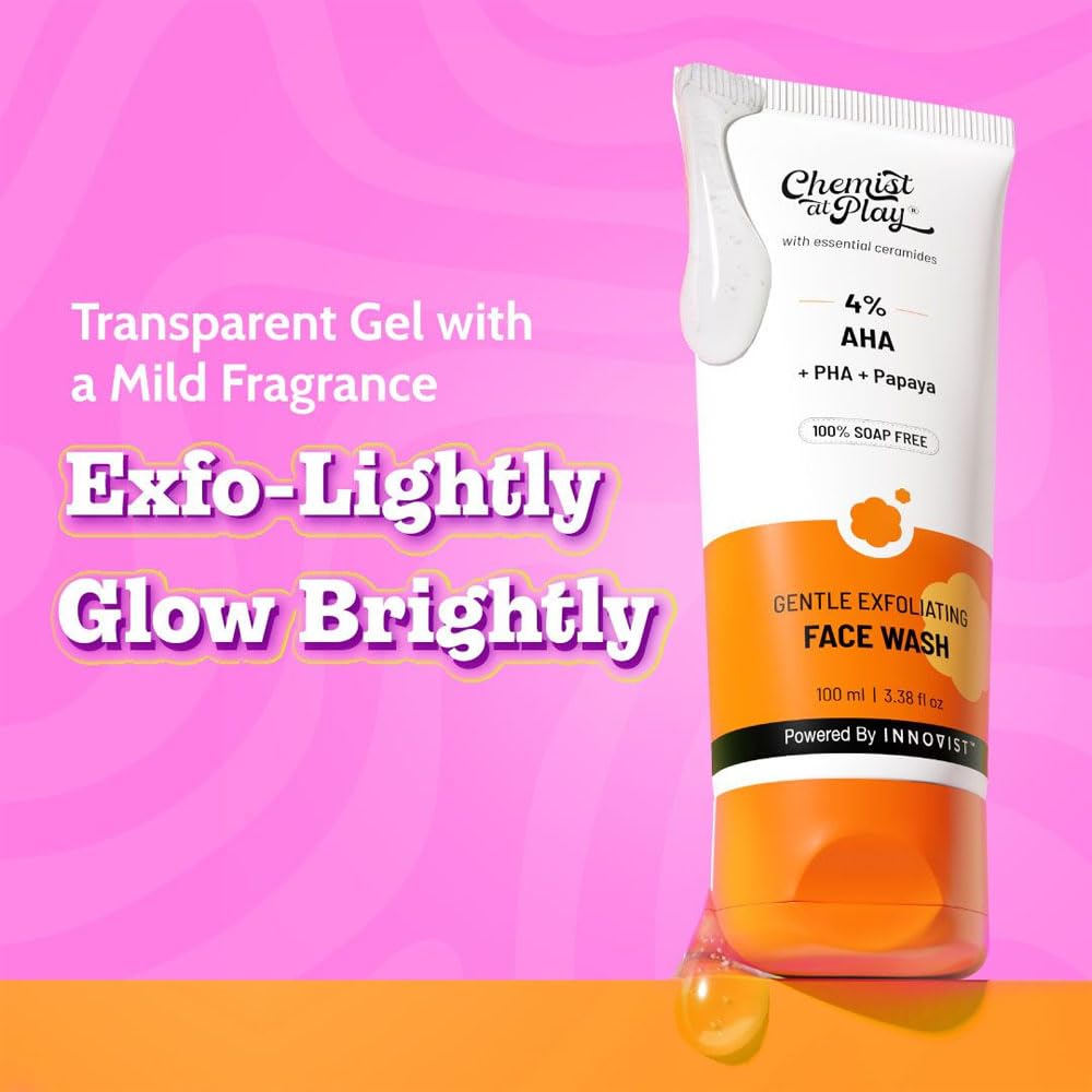 Chemist At Play Gentle Exfoliating Face Wash for Daily Use | Tan Removal & Instant Glow | Bright Skin | Gently Removes Dead Skin | Soap-Free | Oily, Dry & Combination Skin | For Men & Women | 100 ml