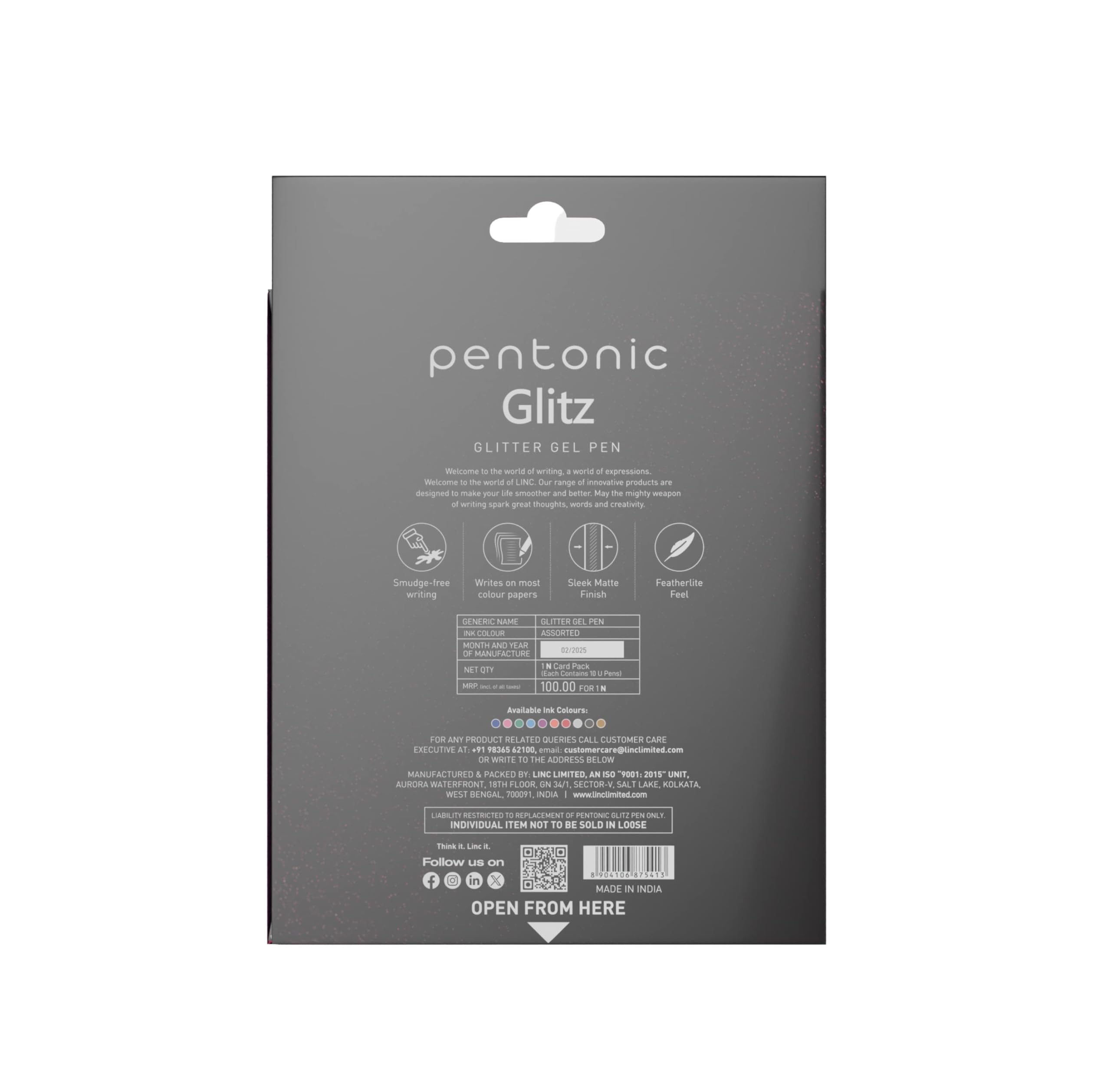 Pentonic Glitz 1.0 mm Multicolor Glitter Gel Pen | Multicolor Ink, Set Of 10 Pcs