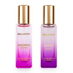 Bella Vita Luxury Date & Senorita Women Long Lasting | Perfume for Woman | EDP 2x20ml | Jasmine, Vanilla, Lotus & Musk | Floral, Fruity and Woody Premium Fragrance Scent