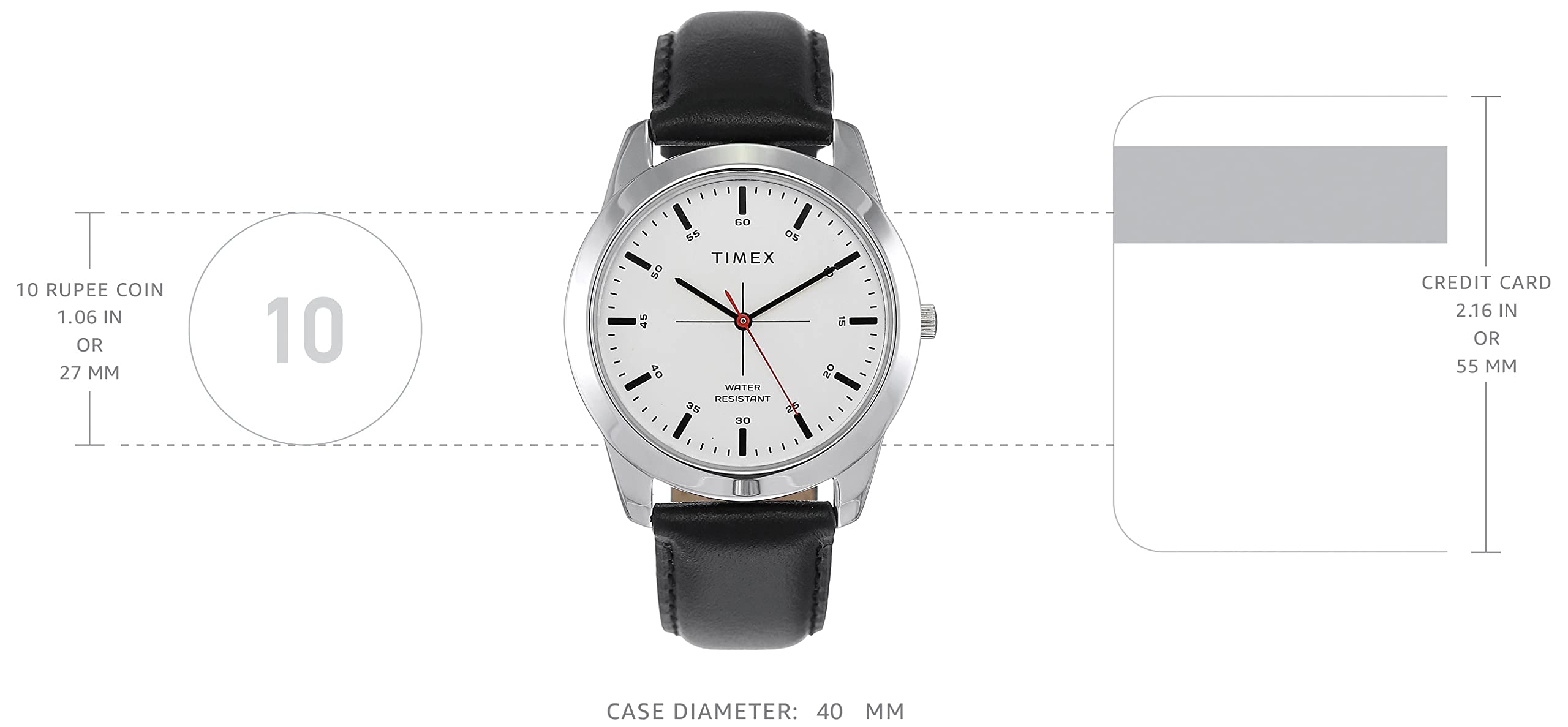 TIMEX Classics Analog Watch for Man with Silver Round Dial & Black Leather Strap Band Water Resistant Men's Wrist Watches - TW00ZR260E