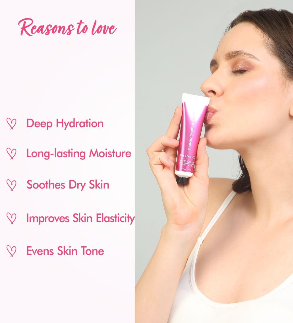 The Love Co Japanese Cherry Blossom Hand Cream | Ultra Moisturizing With Shea Butter | Non-Greasy & Lightweight | | Travel Friendly | 30g