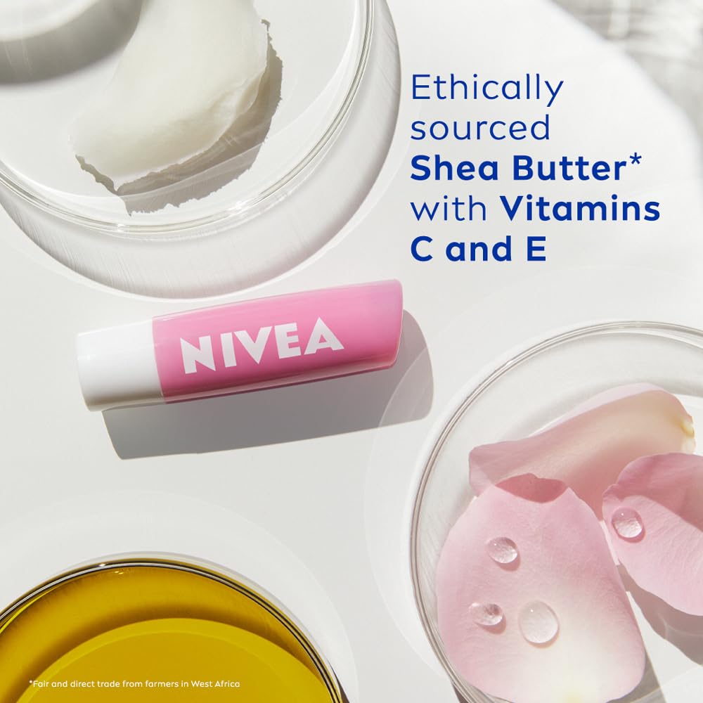 NIVEA Soft Rose Shine 4.8g Lip Balm | 24H Melt in Moisture Formula | Natural Oils | Glossy Finish,4.8 g (Pack of 1)