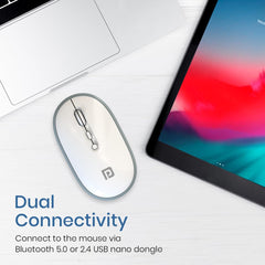 Portronics Toad II Bluetooth Mouse, with Bluetooth 5.0 & 2.4 Ghz Dual Wireless Connectivity, Rechargeable Battery, Adjustable DPI up to 1600 Compatible with Laptop, MacBook, PC (Grey)