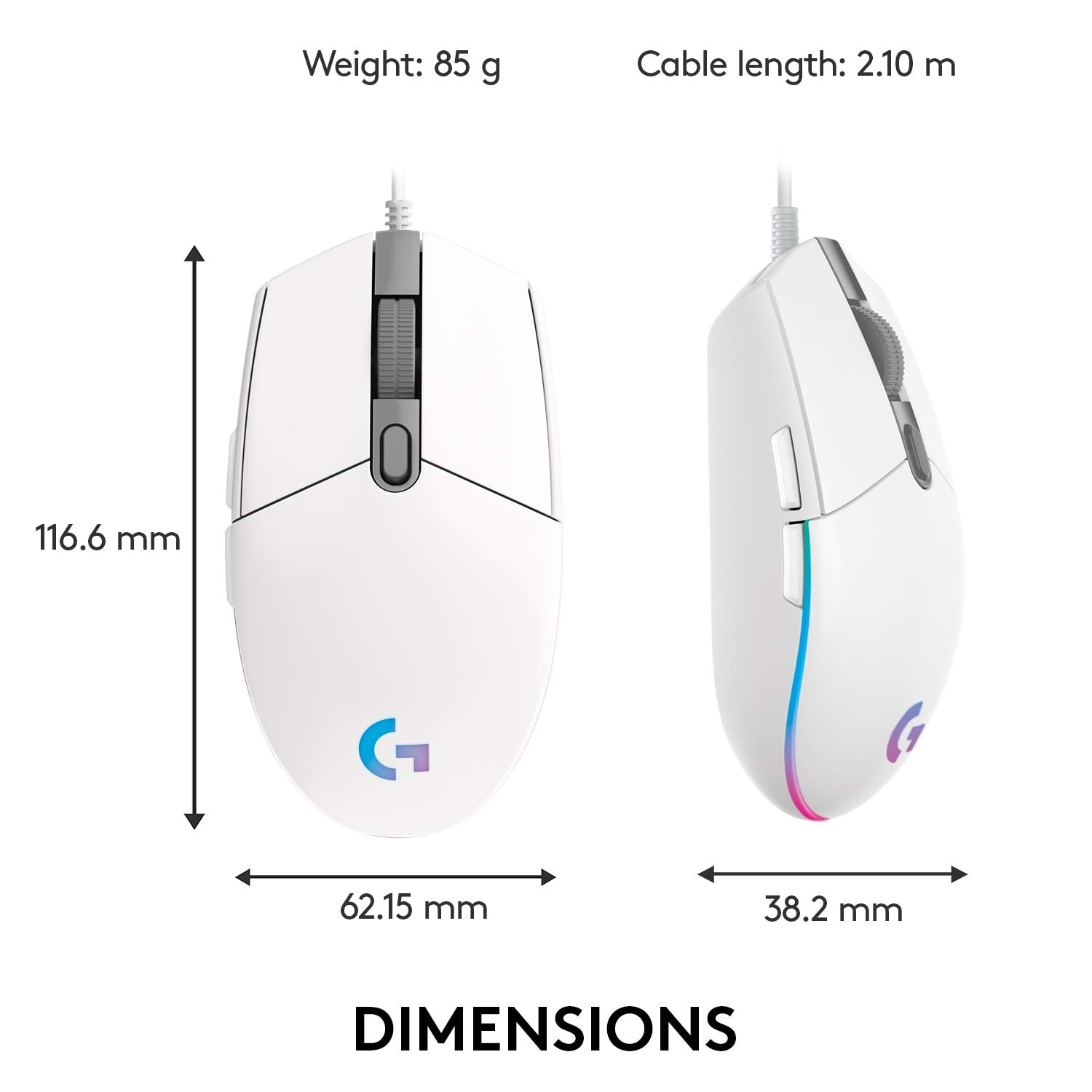 Logitech G 102 Light Sync Wired Gaming Mouse with Customizable RGB Lighting, 6 Programmable Buttons, Gaming Grade Sensor, 8K DPI Tracking,16.8mn Color, Light Weight - White