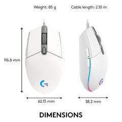 Logitech G 102 Light Sync Wired Gaming Mouse with Customizable RGB Lighting, 6 Programmable Buttons, Gaming Grade Sensor, 8K DPI Tracking,16.8mn Color, Light Weight - White