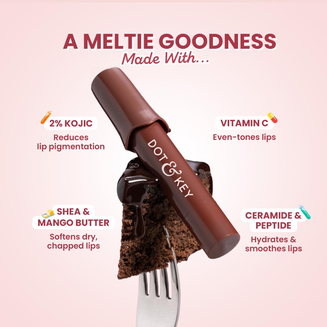 Dot & Key Meltie Lip Balm SPF 50+ With 2% Kojic & Vitamin C | Hydrates Dry, Chapped Lips, Lightens Pigmentation, Brightens Lips | With Shea & Mango Butters, Peptide Infused | Cocoa Creme | 4g