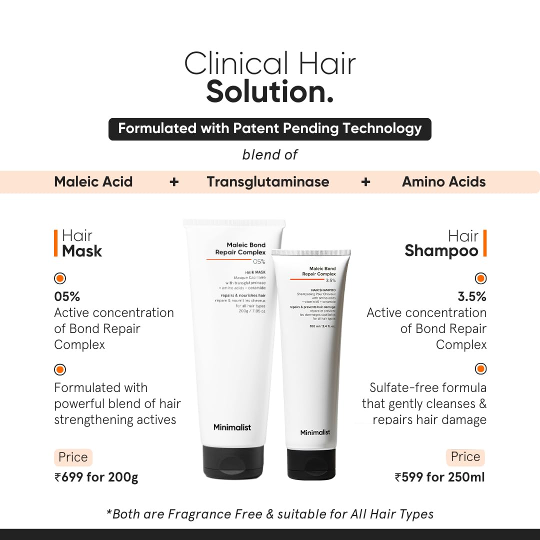 Minimalist Maleic Bond Repair Complex 3.5% Hair Shampoo with Ceramide, Coconut oil & Betaine | For Damaged & Frizzy Hair | For Women & Men | For All Hair Types | 100 ml (Pack of 1)