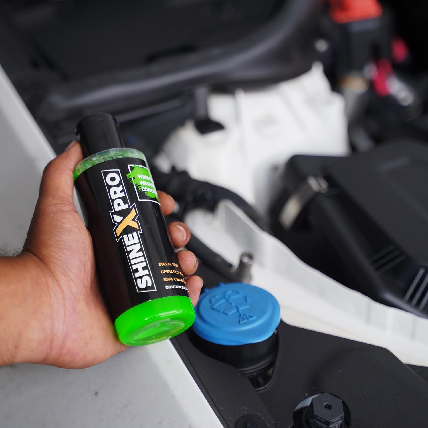 ShineXPro Windshield Washer Fluid For Car - 200mL - Car Windshield Cleaner Liquid In Concentrate Form (20mL Enough For 1L Tank) - Get A Streak Free Finish With Our Car Wiper Liquid