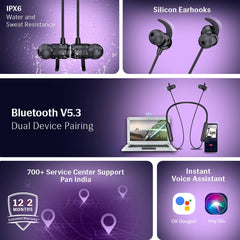 Probuds N31 BT in-ear Neckband (Panther Black, 45+ hrs Playtime, ENC, Fast Charge, IPX6 Rating, 10 mm Drivers, BT V5.3 Pro Game Mode (60ms Low Latency), and Dual Device Pairing) - Wireless Accessory from Lava - Shop in Sri Lanka at Arcade.lk