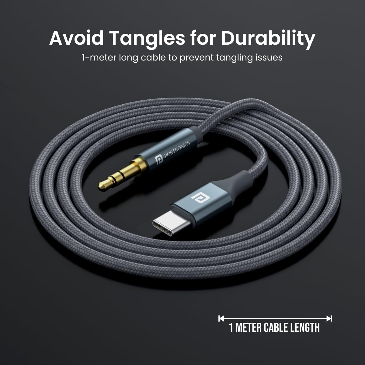 Portronics ikonnect C+ Type C to 3.5mm Aux Cable with 1M Length, Nylon Braided, Metal Heads, Gold Plated Connector(Black) - Wireless Accessory from Portronics - Shop in Sri Lanka at Arcade.lk