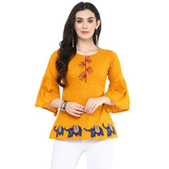 Yash Gallery Women's Cotton Patch Work Straight Top for Women