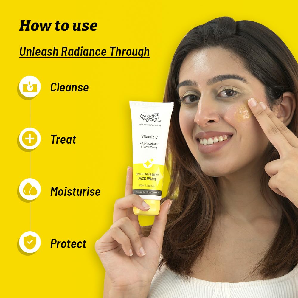 Chemist at Play 30x Vitamin C Face Wash | Cleans Oil & Dirt | Fades Dark Spots | Improves Radiance | For All Skin Types | For Men & Women | Vegan | SLS & Paraben Free | 100 ml
