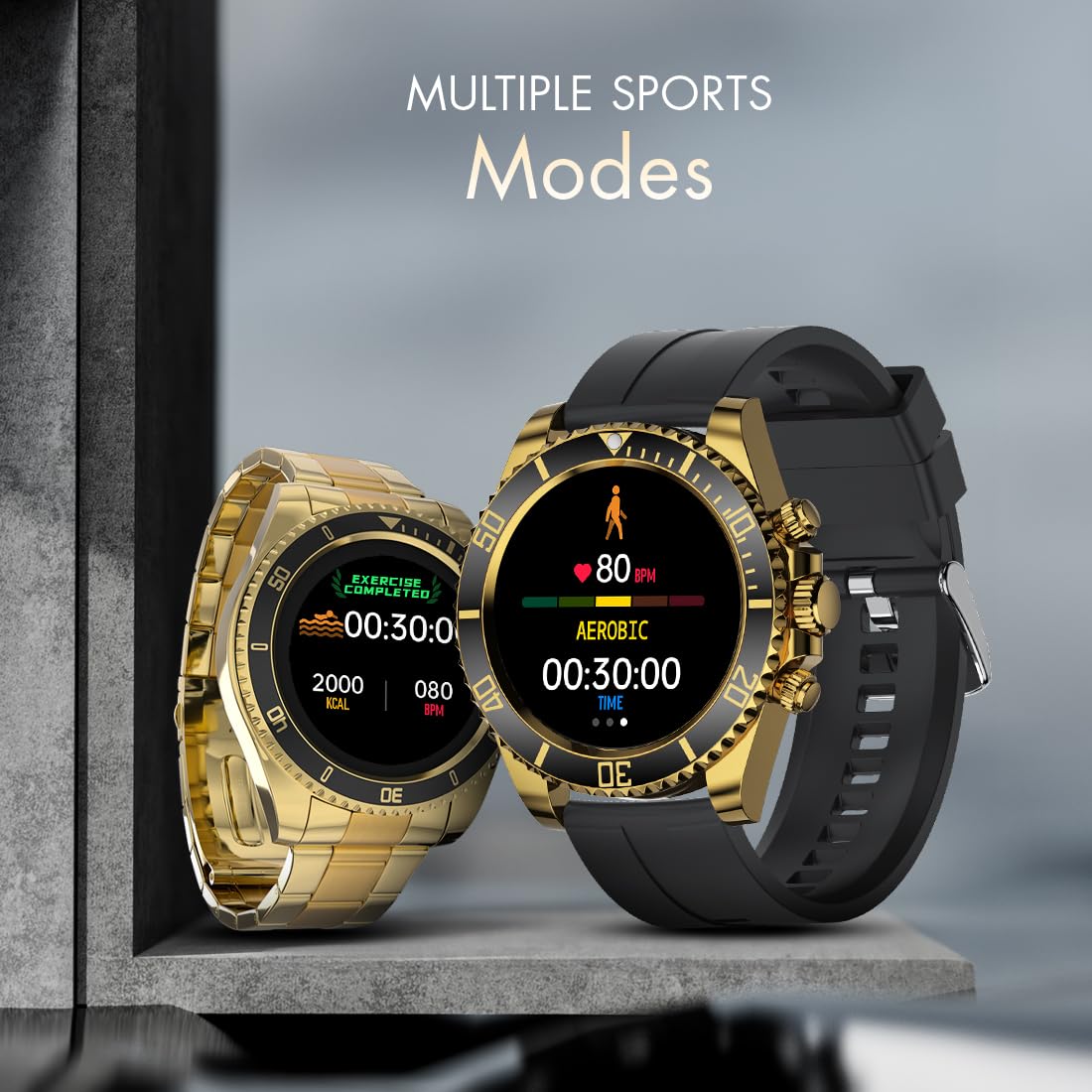 Fire-Boltt Avalanche Stainless Steel Smart Watch With Extra Silicone Strap, 2 Watch Looks - Sporty & Fomal, Bluetooth Calling with 1.28” HD Display, 2 Button Pushers (Gold Black) - Personal Computer from Fire-Boltt - Shop in Sri Lanka at Arcade.lk