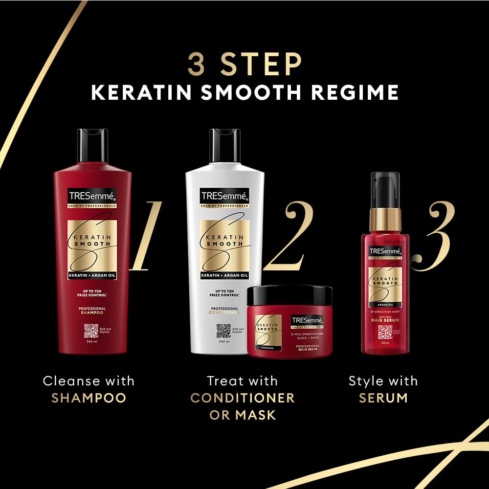TRESemmé Keratin Smooth Anti Frizz Serum 100ml | 72H Frizz Control, Heat Protection & 2X Smoother Hair | Paraben Free Hair Serum for Dry Frizzy Hair