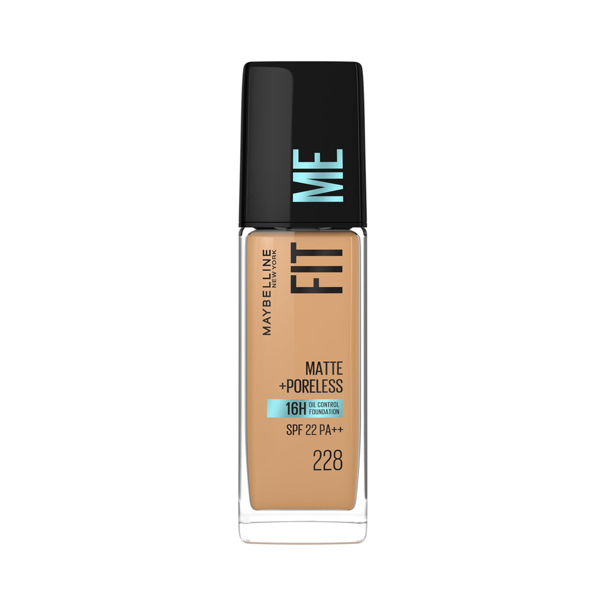 Maybelline New York Fit Me Matte + Poreless Liquid Foundation, pore minimising Foundation, lightweight formula suitable for daily use, Matte Finish Foundation for Indian Skin - 228 Soft Tan, 30 ml