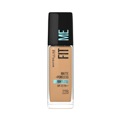 Maybelline New York Fit Me Matte + Poreless Liquid Foundation, pore minimising Foundation, lightweight formula suitable for daily use, Matte Finish Foundation for Indian Skin - 228 Soft Tan, 30 ml