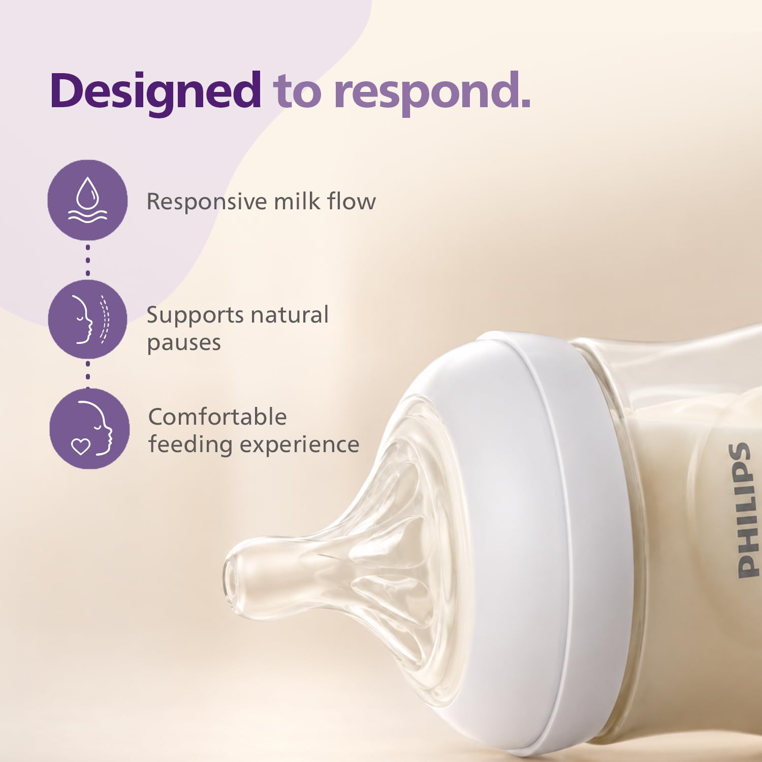 Philips Avent Natural Baby Plastic Feeding Bottle | No.1 Brand Recommended by Moms Worldwide | Ideal for 3-6 months+| Natural Response Technology Mimics Breastfeeding | Uniquely Designed Nipple releases milk only when baby drinks | Pack of 1 | SCY903/01