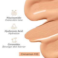Color Cupid Truly Me Liquid Foundation | High Coverage, Easy Blend | Everyday Comfort, Longwear, Second skin finish | Triple power of Niacinamide, Ceramides and Hyaluronic Acid | Cinnamon | 30ml
