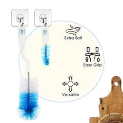 Mee Mee 360° Movable Nylon Bristle Baby Feeding Bottle & Nipple Cleaning Brush | Ergonomic Handle | Easy to Clean Bottle Corners for Narrow & Wide Neck | BPA Free Easy Hanging Storage (Dark Blue)