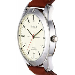 TIMEX Classics Analog Watch for Man with Beige Round Dial & Tan Leather Strap Band Water Resistant Men's Wrist Watches - TW00ZR261E
