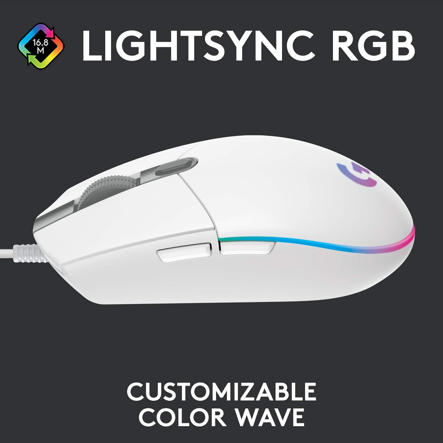 Logitech G 102 Light Sync Wired Gaming Mouse with Customizable RGB Lighting, 6 Programmable Buttons, Gaming Grade Sensor, 8K DPI Tracking,16.8mn Color, Light Weight - White