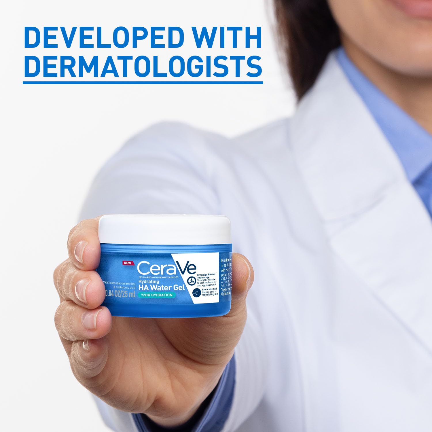 CeraVe HA Water Gel with Hyaluronic Acid, Ceramides & Niacinamide for Plumpy hydration | Oil-free gel moisturizer | 3 sec fast absorption | Dermat recommended for Women & Men | 25 ml
