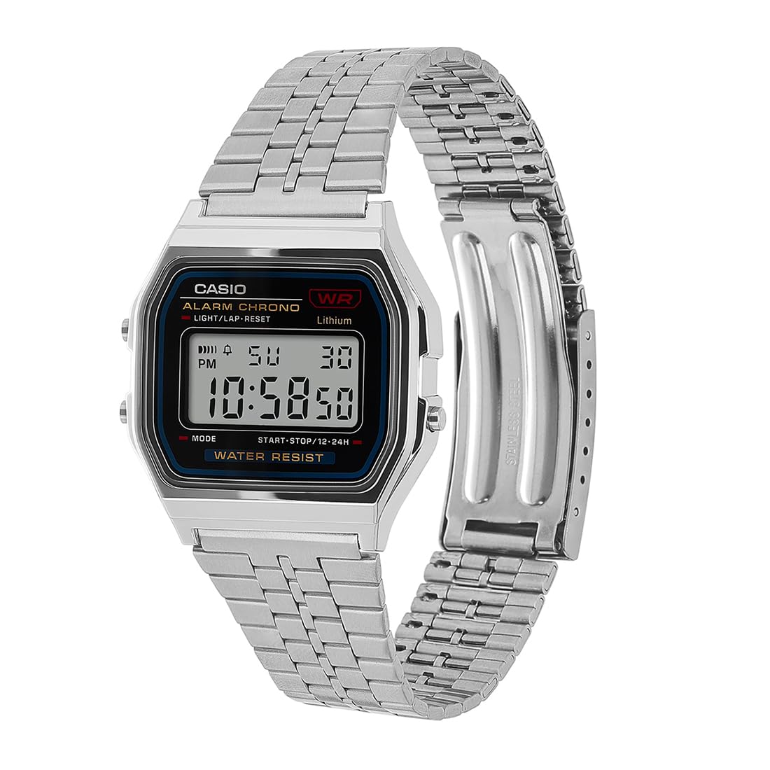 Casio Unisex Vintage A159W-N1DF Black Digital Dial Silver Stainless Steel Band D339